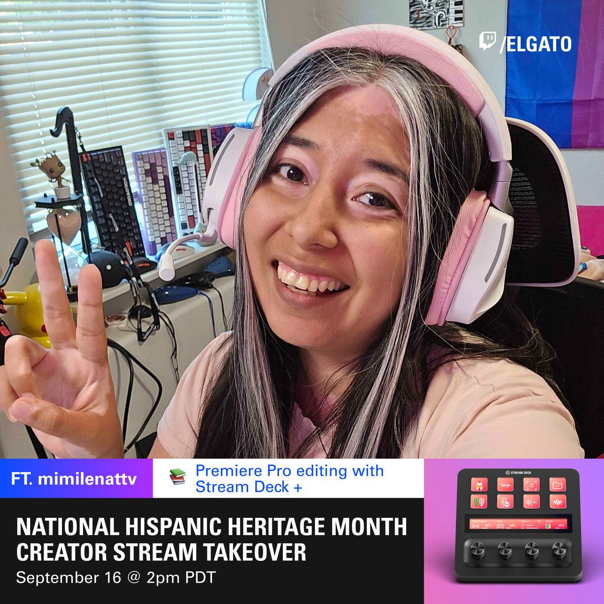 MimiLenattv's tweet photo. I am honored to announce that I will be taking over the @elgato channel tomorrow for Hispanic Heritage Month!
https://t.co/igWGcgGrVR
I will be showing off my editing process using my Elgato Stream Deck +  then hopping into Marvel Rivals
There will also be a giveaway as well! ♥️ https://t.co/3RzbrqPxsi
