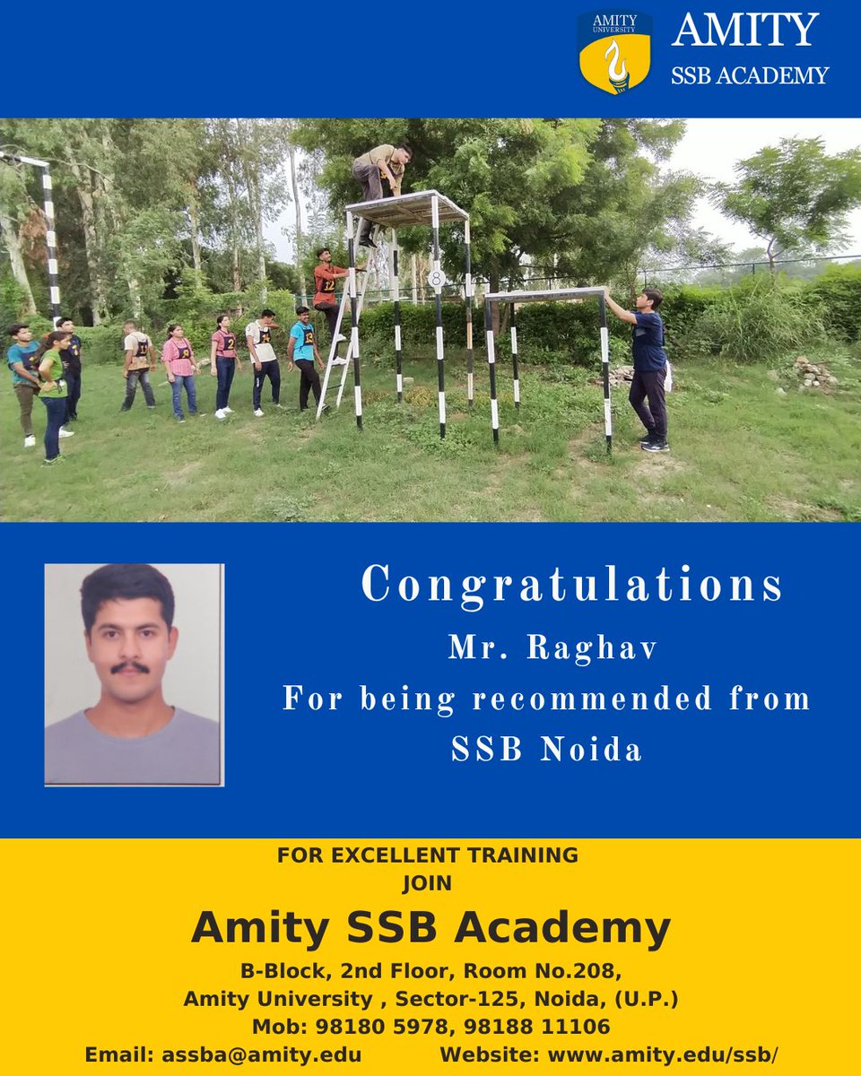 GERSONMOURA12's tweet photo. Join our SSB Interview Training. New batches begin every Monday. Call +91 98188 11106 or +91 98180 15978. Email: assba@amity. edu https://t.co/xomruYMV1Z
