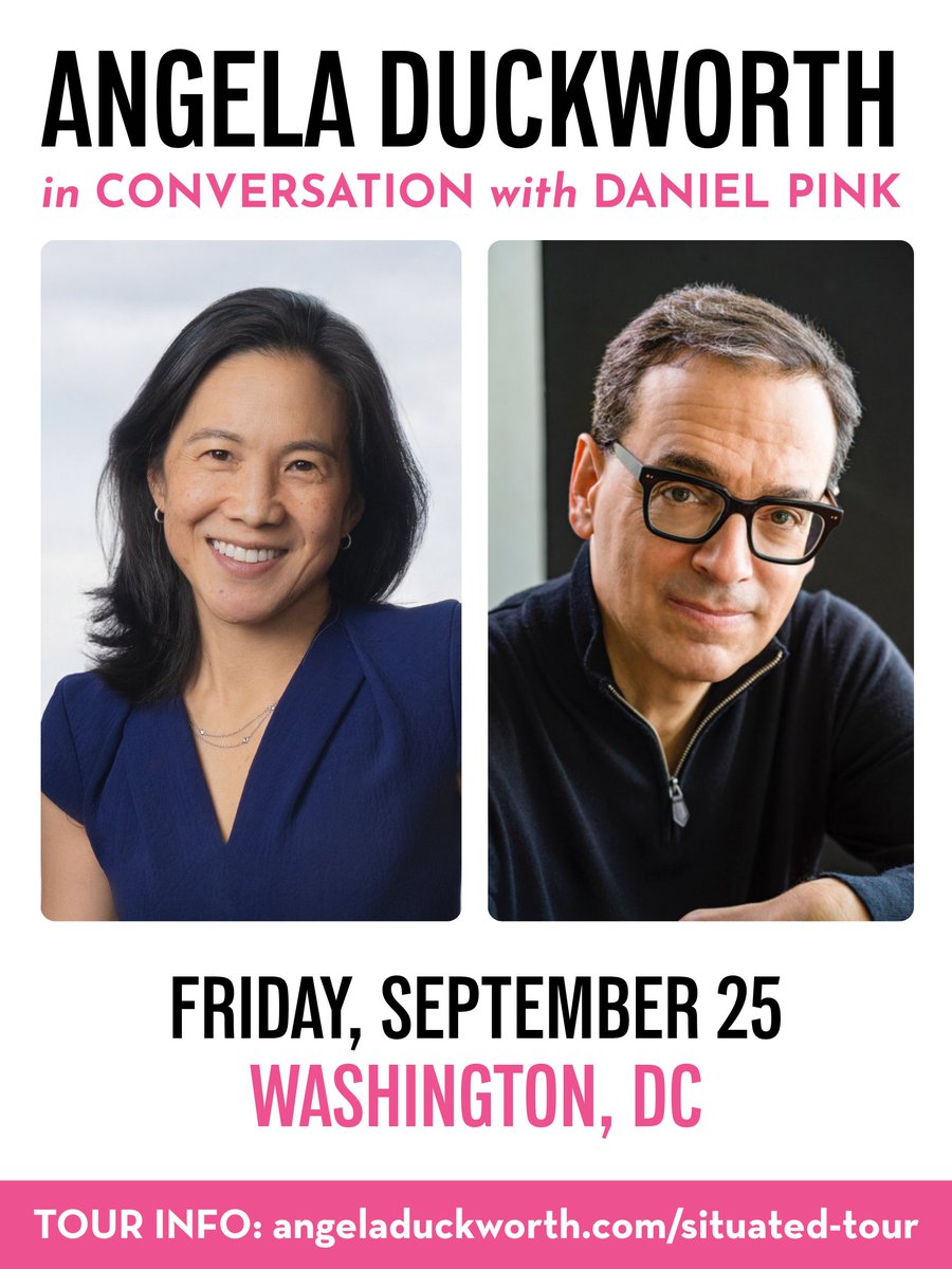 angeladuckw's tweet photo. See you soon Washington, DC. September 25 at @PoliticsProse in conversation with @DanielPink. Let's get #Situated.

📍 Politics &amp; Prose, Washington, DC
🗓 Sept 25, 7:00 PM
🎟 Tickets: https://t.co/PRbzUBK36N https://t.co/jjcqYomKEX