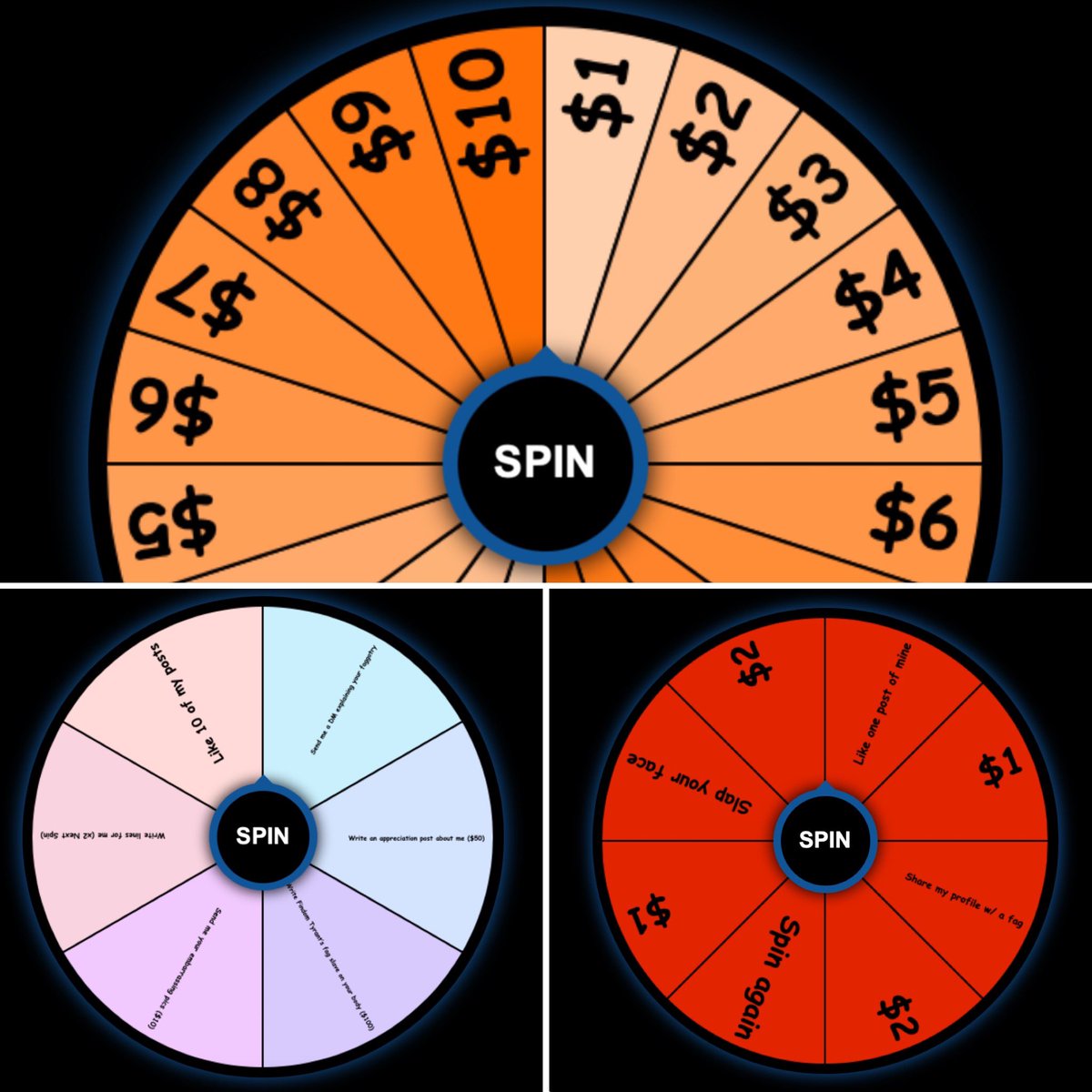 findomtyrant's tweet photo. Turn your sending into a game. 
Three findom wheels for proven pay pigs. https://t.co/37yxhP77Fq