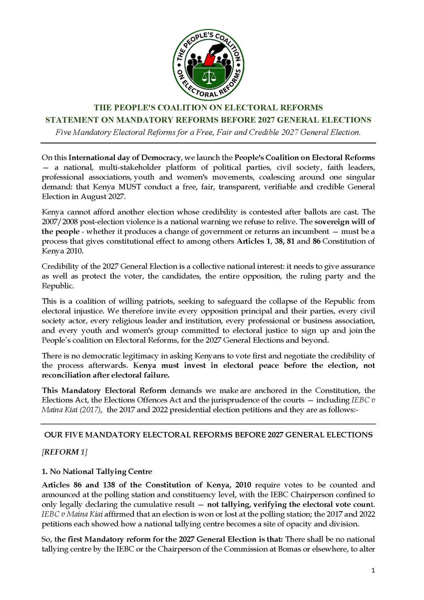 Reforms_Ke's tweet photo. Read the full press statement on Electoral Reforms by opposition leaders @dkmaraga, @Honcalebamisi, @CaroliOmondi ,@HonJBMuturi , @EAukot, @fidakenya &amp; CMD-Kenya. https://t.co/p5chKAMWAM