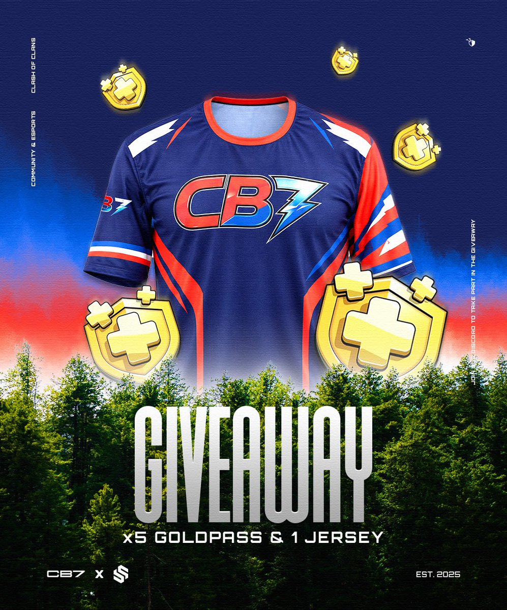 Cb7esports's tweet photo. 🏆 LCQ SECURED - LET’S CELEBRATE TOGETHER

To celebrate reaching the Last Chance Qualifier, we’re giving the CB7 community a chance to win something truly special🔥

👕 1× CB7 Esports Jersey
🎫 5× Gold Pass

The CB7 Esports Jersey is currently unavailable for purchase - this is your chance to get one exclusively through the giveaway 🎁

HOW TO ENTER:
✅ Follow us and @Style_coc 
❤️Like this post
🔁 Repost this post

📅 The giveaway results will be announced in 7 days

Want to stay up to date with CB7 and get more details about the giveaway? Join our Discord:

🔗 https://t.co/bDZ0pRNgoF

Good luck everyone! 💙❤️