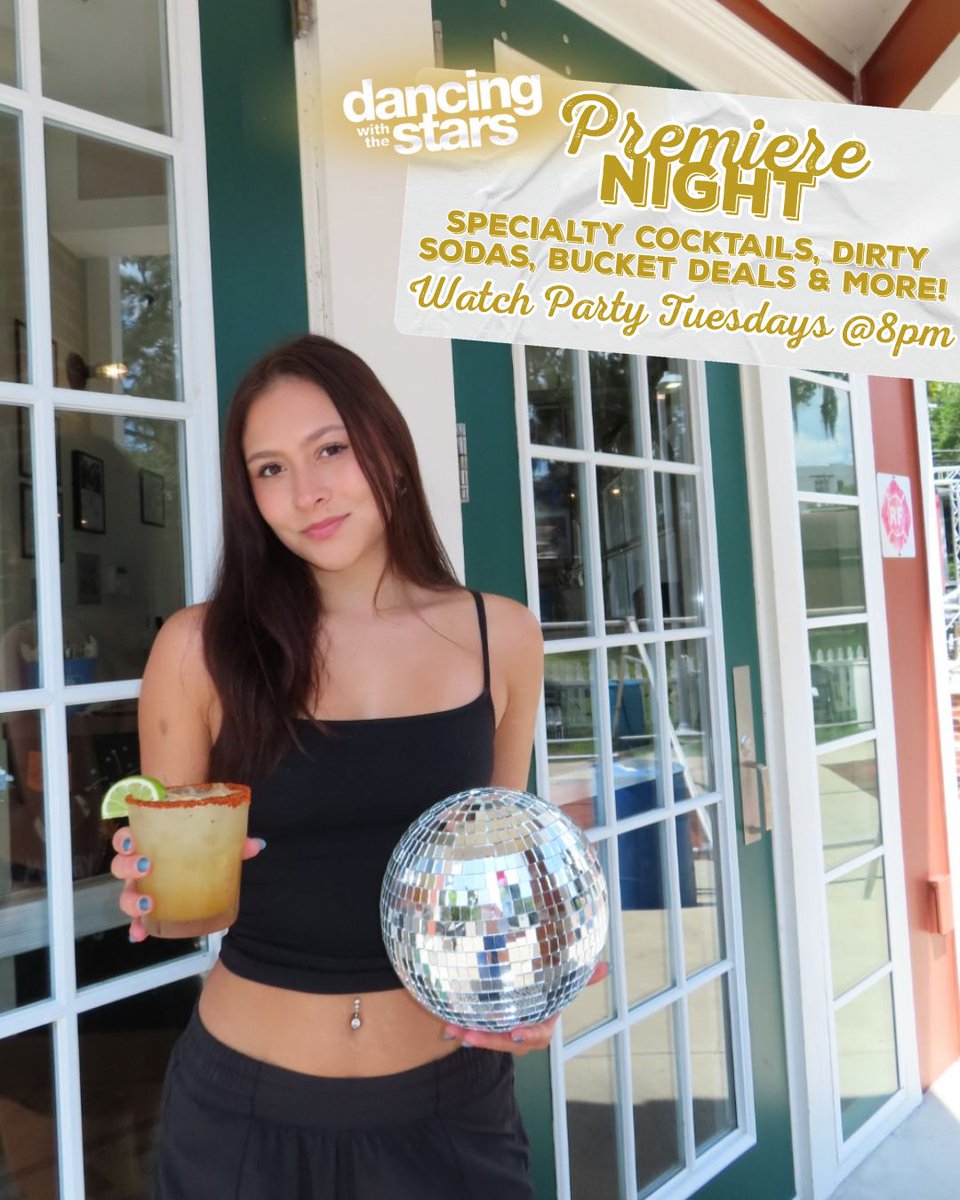SwampRestaurant's tweet photo. THE BALLROOM IS BACK 🪩✨
Join us for the two-night Dancing with the Stars premiere TONIGHT AND TOMORROW at 8pm!
Tuesdays will be DWTS weekly watch parties at 8PM featuring specialty cocktails, dirty sodas, bucket deals & more! 🍸🥤
#SYAS https://t.co/V6bU3T4z56