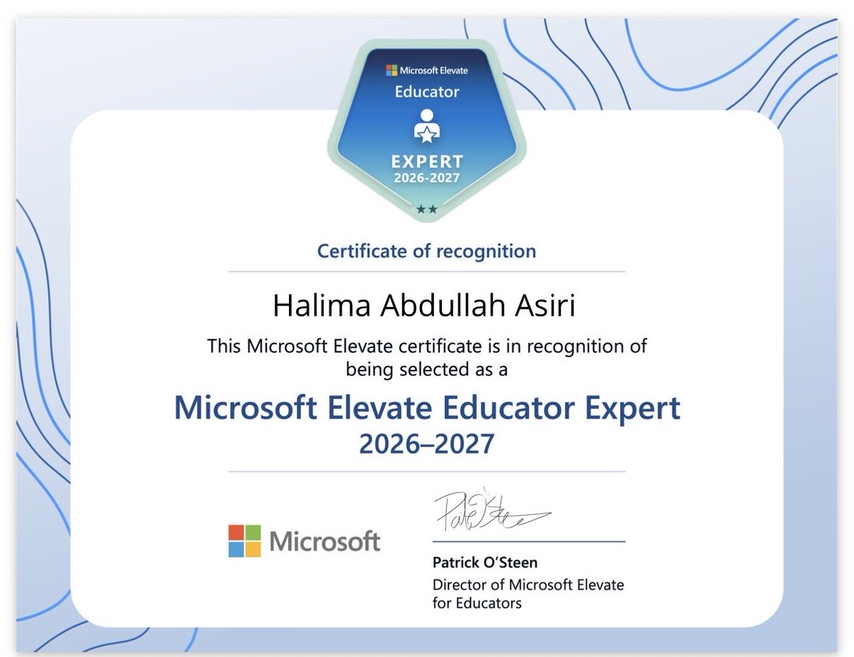 Dreamy979's tweet photo. بفضل الله وتوفيقه، حصلت على شارة خبير معلمي Microsoft Elevate للعام 2026–2027 🌟
إنجاز أعتز به، ودافعٌ لمواصلة توظيف التقنية والابتكار في صناعة تجارب تعليمية ملهمة ومؤثرة 😍@abeermehdar
#MicrosoftElevate
#MicrosoftEducatorExpert
#التعليم_الرقمي https://t.co/k9cDnUI4jC