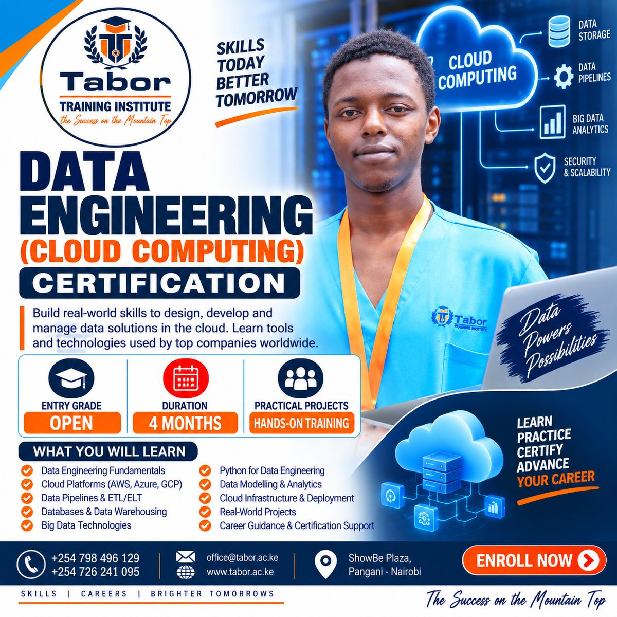 Tabor_college's tweet photo. Step into the future of technology with practical skills in Data Engineering, Cloud Platforms, Python, Data Pipelines, Databases, Big Data and Cloud Infrastructure.

From data to cloud. From skills to career opportunities. Build technology skills that can take you further. https://t.co/AMD2X5zPqq