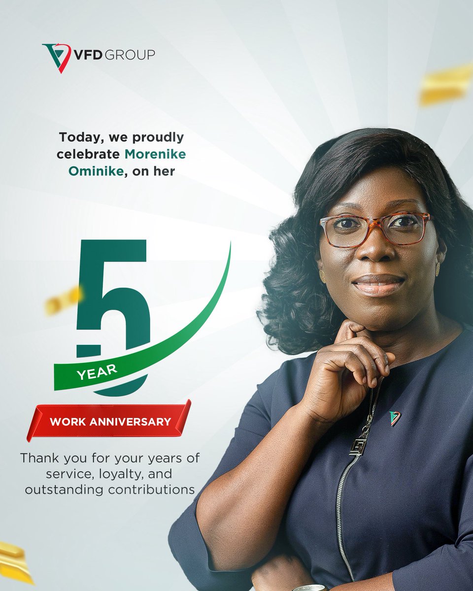 VFDGroup's tweet photo. A half-decade of excellence!

Today, we proudly celebrate Morenike Ominike on her 5th Work Anniversary at VFD Group! 

Morenike’s dedication and commitment have been instrumental to our success, and we’re incredibly grateful for her contributions.

#WorkAnniversary #VFDGroup https://t.co/2DnoHUm5Cz
