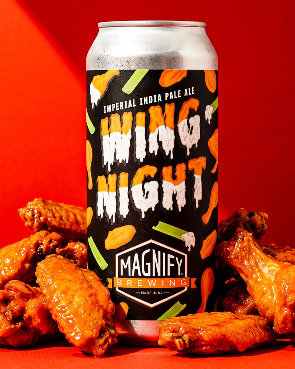 MagnifyBrewing's tweet photo. Wing Night is back this week at both breweries. This 8% DDH Imperial IPA brewed to be the perfect beer to pair with wings. 

Wing Night is brewed with lactose and hopped with Simcoe and Simcoe cryo in the kettle and double dry hopped with Galaxy, Simcoe, El Dorado and Mosaic Cryo https://t.co/UjDLCDWqFB