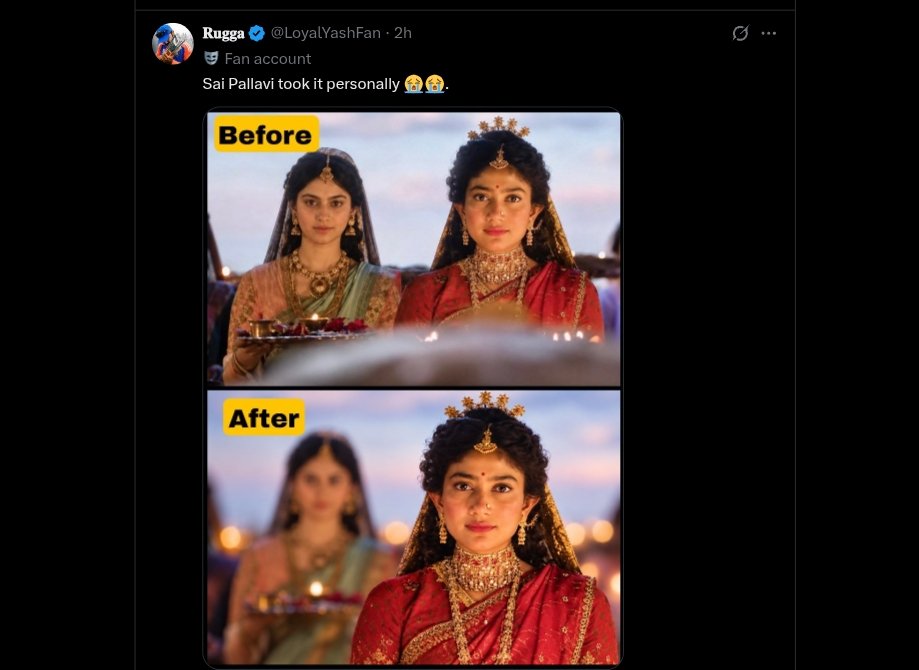 Shivaa__M's tweet photo. Yash fans ideally shouldn't have any problem with Sai Pallavi.
She hasn't said anything about Yash, nor do her fans fight with his.

Yet they do such stuff, trolling her &amp; spreading misinfo doesn't benefit them in any way.
God knows why they behave like literal dehatis.
#Ramayana https://t.co/gKvLDLJYJa