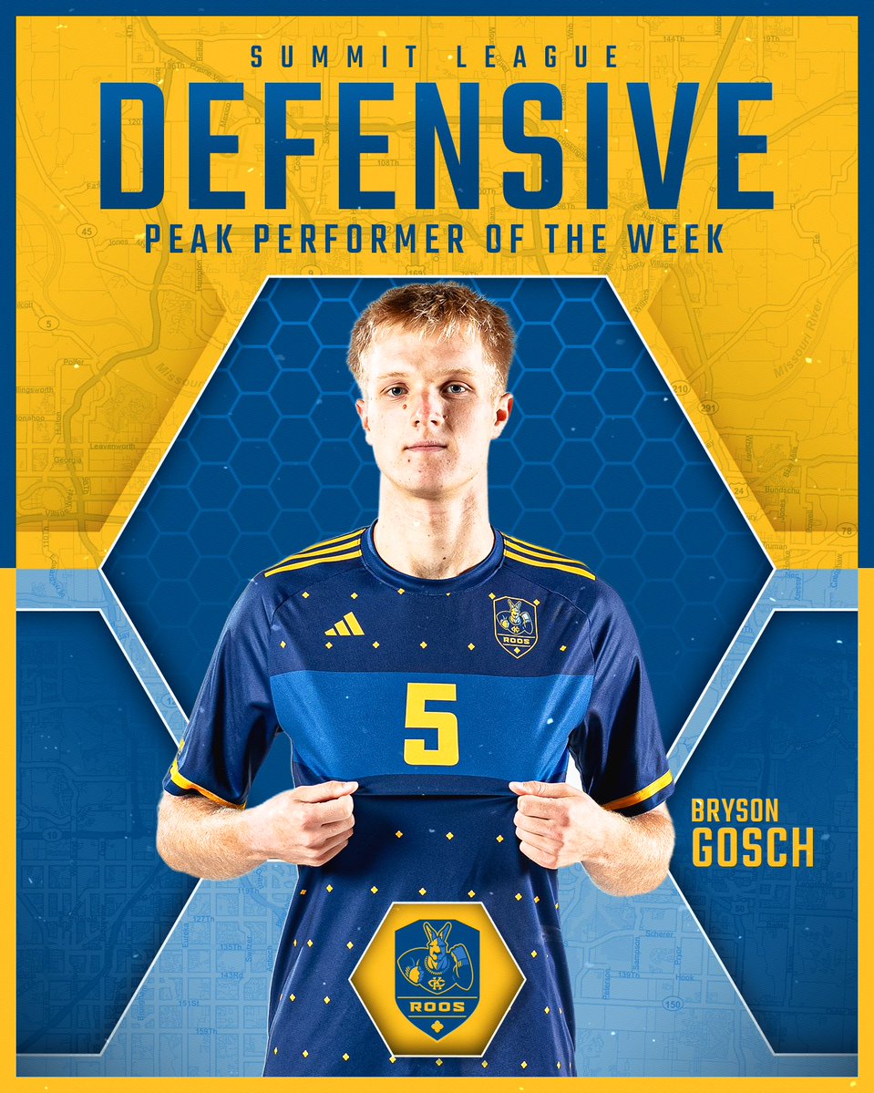 KCRoosMSoccer's tweet photo. Big week for the Roos. Big week for Bryson. 😤

Bryson Gosch earns Summit League Defensive Peak Performer weekly honors after helping secure two big wins including a 3-1 win over No. 10 Michigan State.

#RooUp🤘 https://t.co/PrcU8pmL6b