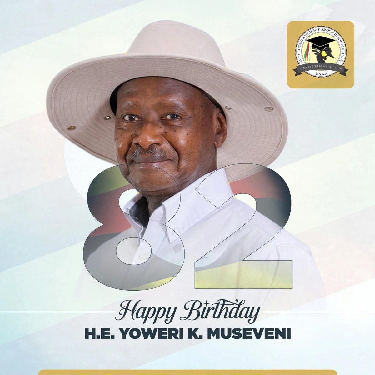 ug_students_alg's tweet photo. Happy Birthdayto His Excellency Yoweri Kaguta Museveni, President of the Republic of Uganda.On behalf of the Ugandan Students’ Association in Algeria (USAA), we extend our heartfelt wishes for good health, wisdom and continued leadership as you serve our nation.
 #Museveni #USAA https://t.co/zX800dB0qS