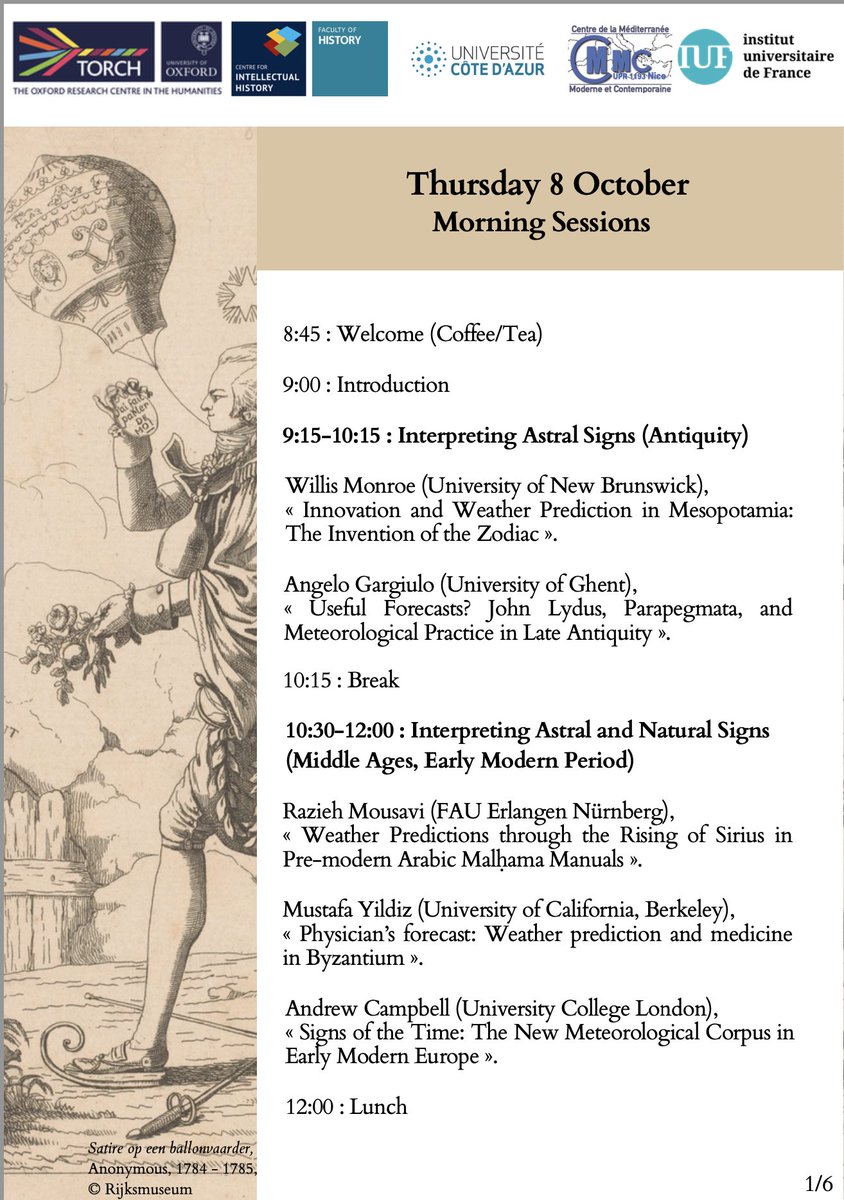 michpfeffer's tweet photo. @SimonDolet and I are very happy to share the programme for our hybrid conference, Forecasting the Weather, Between Divination and Science, 8-9 October, in Oxford and online. For the full programme and to register, see the link in my bio https://t.co/ZZFp8Y6Yvm