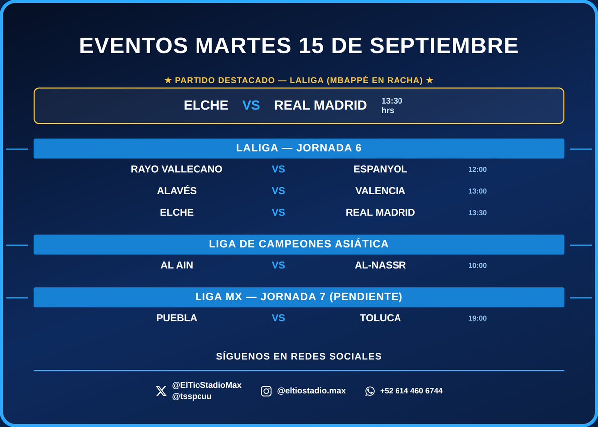 ElTioCuu's tweet photo. ⚪ Mbappé sigue en racha: Elche vs Real Madrid, LaLiga

🇸🇦 Cristiano Ronaldo en cancha: Al Ain vs Al-Nassr 10:00 AM
⚽ Liga MX: Puebla vs Toluca — 7:00 PM

📲 Todo EN VIVO con su Tío Cuu
📲  Envía DM y descárgala ya https://t.co/ifu8G1qGcT