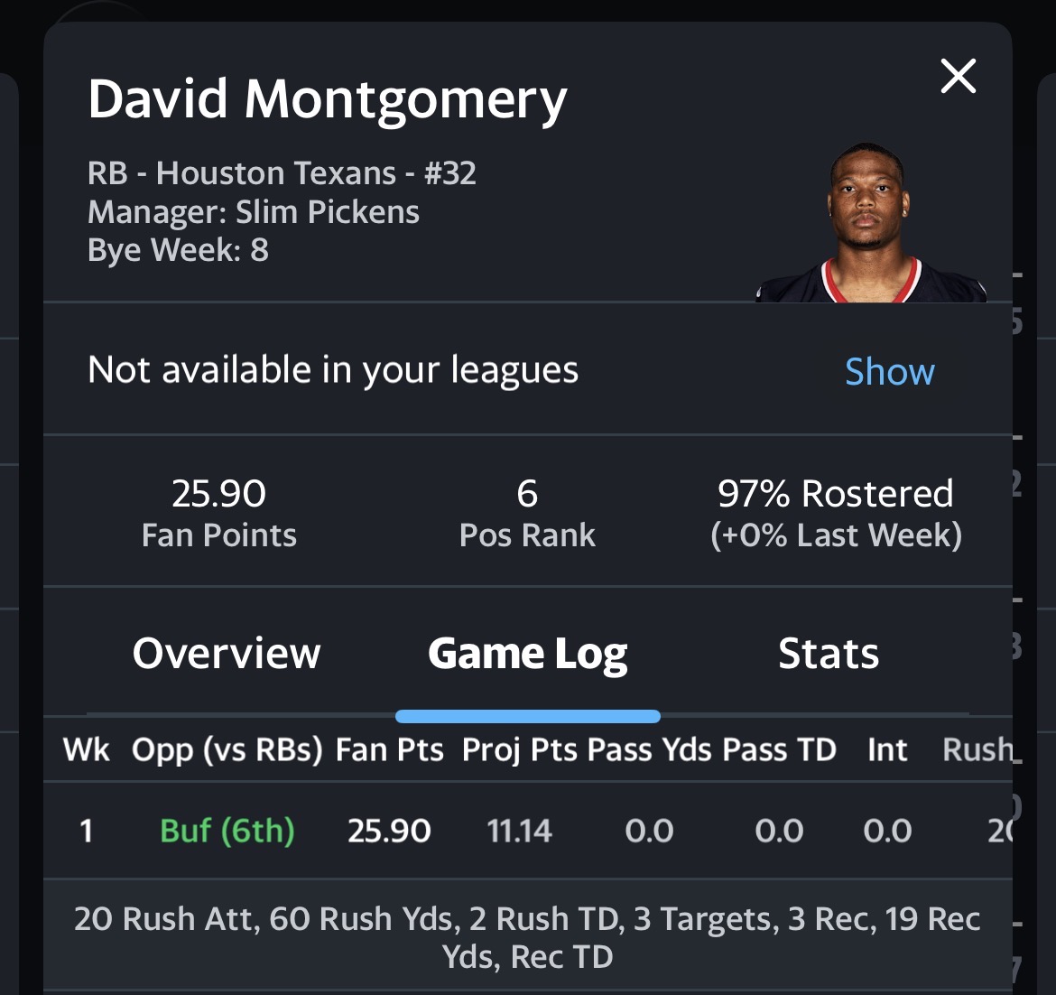 Propaganderr's tweet photo. Beer goggles? 🍻 🥽 
25.9 fantasy points 
20 for 60
3 tds https://t.co/RZfIn0tqxX