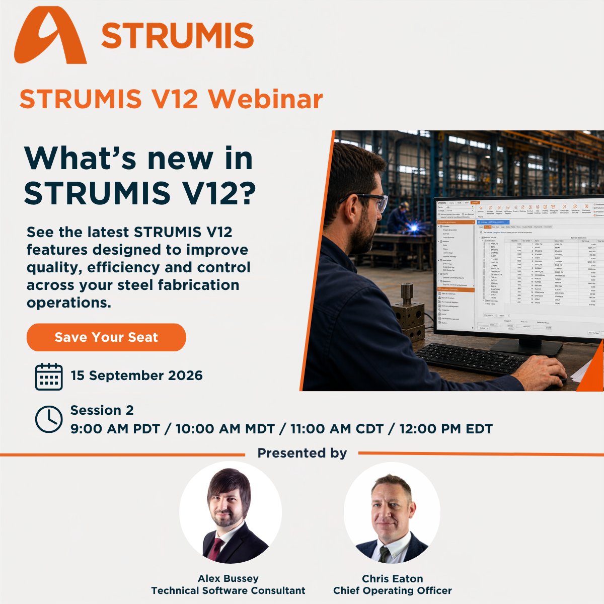STRUMISGlobal's tweet photo. ⏰ Less than 1 hour to go!

Our STRUMIS V12 webinar starts at 9:00 AM PDT | 12:00 PM EDT.
Discover the latest V12 features, including QA/QC, barcode printing, SteelXML, and more.
Can’t attend? Register and we’ll send you the recording:
https://t.co/9O1jE9xrWA

#STRUMIS #webinar https://t.co/L4J3mc2amo