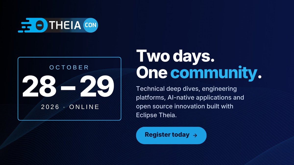 ECDTools's tweet photo. There's still time to register for TheiaCon 2026. 

Join developers and tool builders exploring how Eclipse Theia shapes the developer experience, from deep dives to open source innovation. 

Register: https://t.co/nsAxIWtwot 

#TheiaCon #EclipseTheia #DeveloperTools https://t.co/fq05ilk3bg