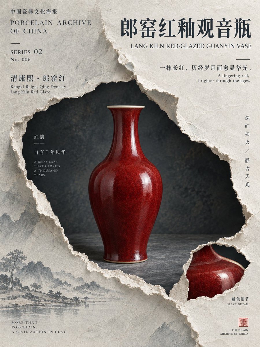 binwenyu1's tweet photo. YUSyntra AI · Porcelain Archive · Eastern Object Rift Poster

SET 02 — PORCELAIN ARCHIVE OF CHINA

A new experiment with Chinese porcelain.

This time I kept the torn-paper visual language, but changed the color system to match the character of each ceramic piece — softer, quieter, and more focused on glaze, form, and material.

This set includes:

Blue-and-White Landscape Jar / Famille Rose Floral Plate / Enamel-Painted Bowl / Jingdezhen Blue-and-White Vase / Lang Kiln Red Guanyin Vase

Same visual system, different porcelain personalities.

Hope you like this series.