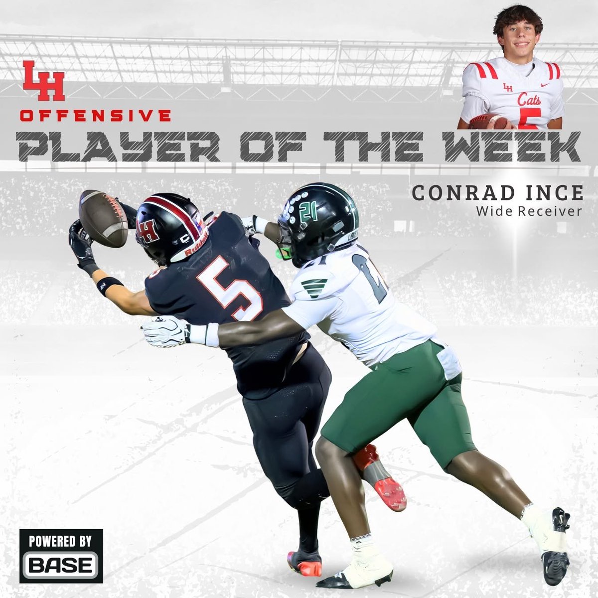 LHHS_FOOTBALL's tweet photo. Congrats to @Conradince5 for being named offensive player of the week vs Mansfield Lake Ridge. #txhsfb https://t.co/82lMMW8eh8