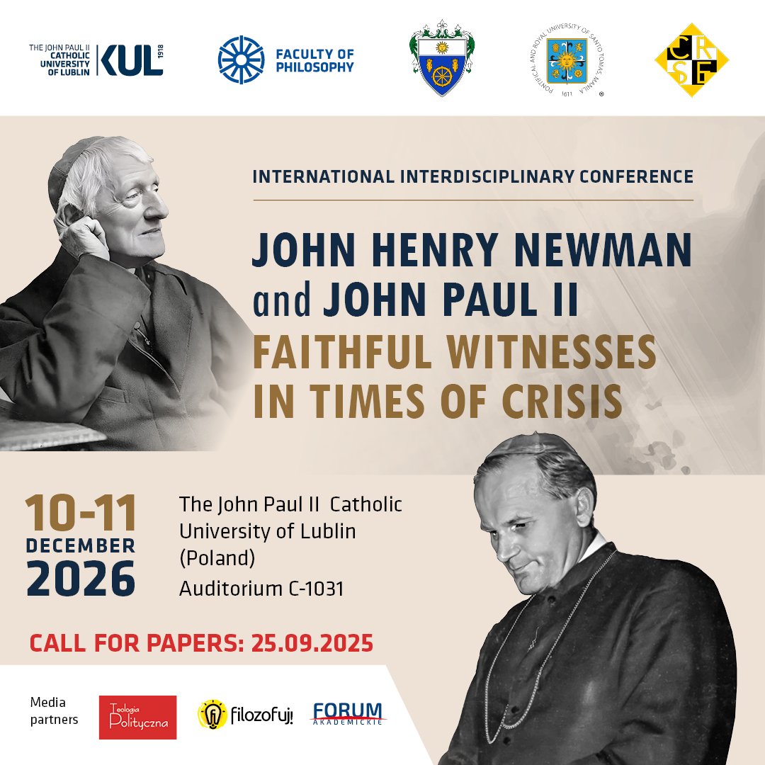 teologiapol's tweet photo. 🔴UWAGA! Termin zgłoszeń na międzynarodową konferencję: John Henry #Newman and John Paul II został przedłużony do #25września!
https://t.co/hr6qe5ywHv https://t.co/UrCpcghDA9