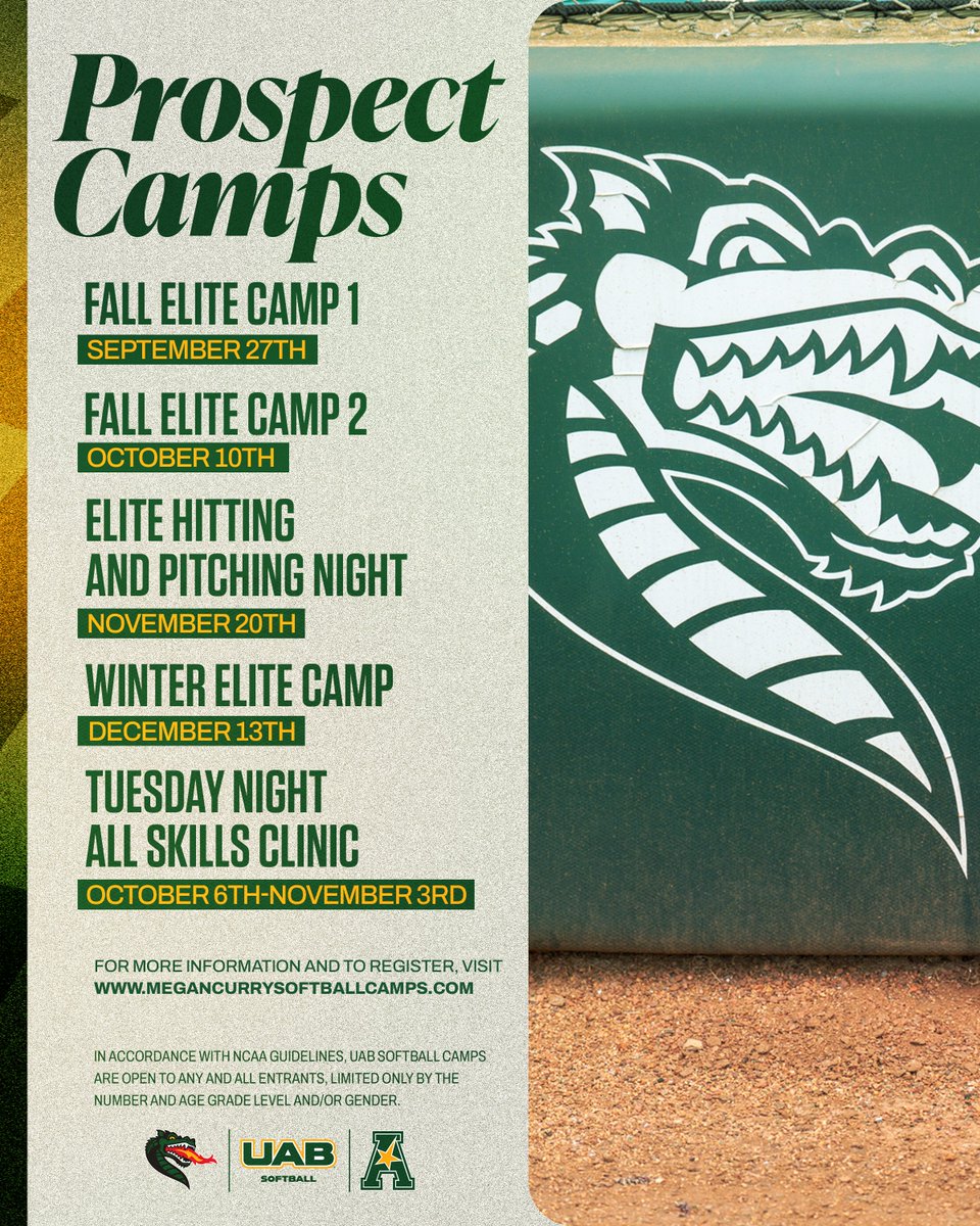 UAB_SB's tweet photo. 𝗖𝗔𝗠𝗣 𝗗𝗔𝗧𝗘𝗦 𝗔𝗥𝗘 𝗦𝗘𝗧! 🥎

Make plans to compete in front of our coaching staff and showcase your skills ⤵️

Register now ➡️ https://t.co/x0tbu22HLb

#WinAsOne https://t.co/VBYsA1x8Hk