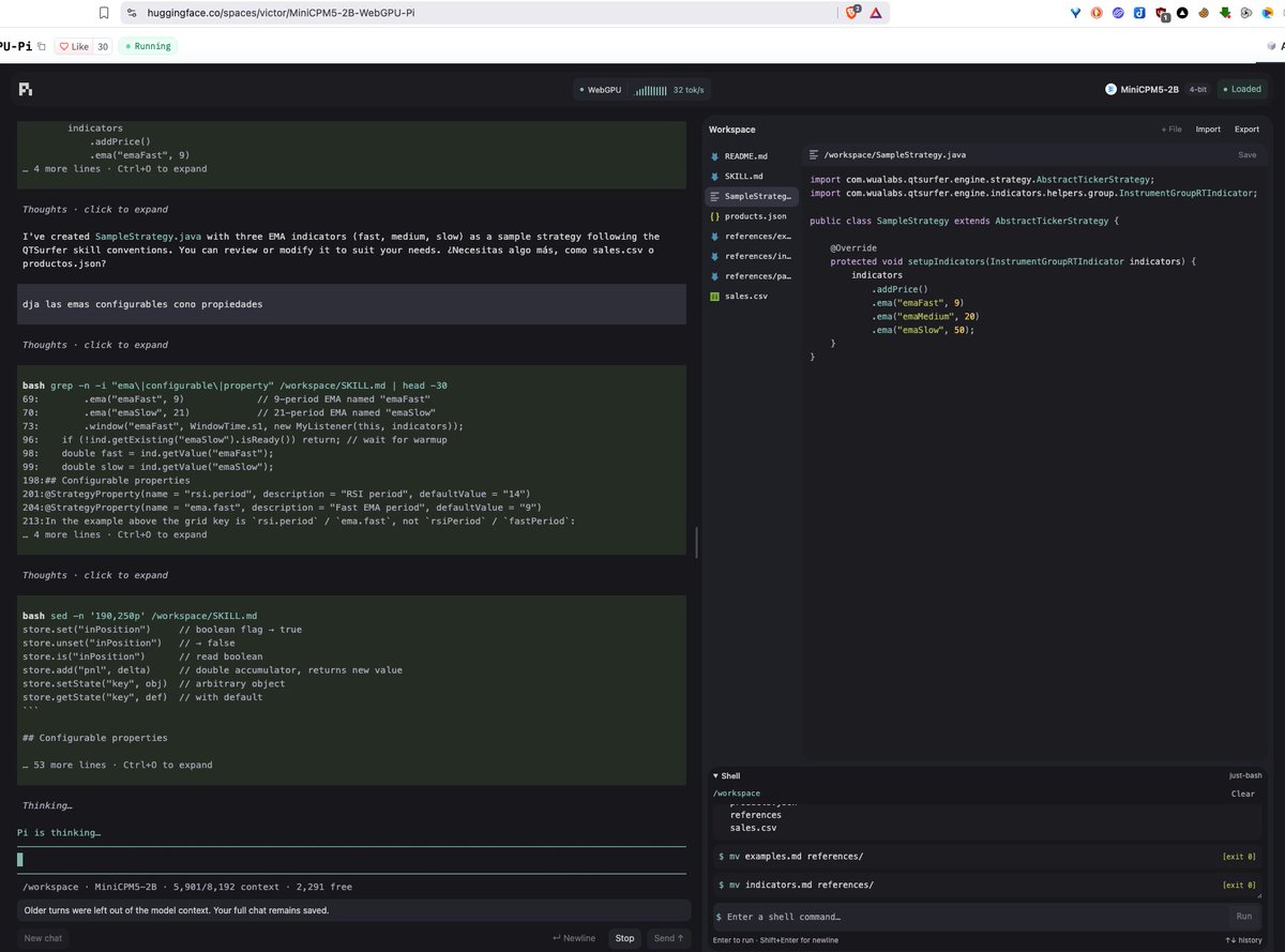 mrmx's tweet photo. At 31 tps creating a 3-ema-based @QTSurfer trading strategy in-browser!! Not that bad!! (small ctx btw)
(using https://t.co/OaDMPHjUrP)
#WebGPU #trading https://t.co/kaAItlHoG2