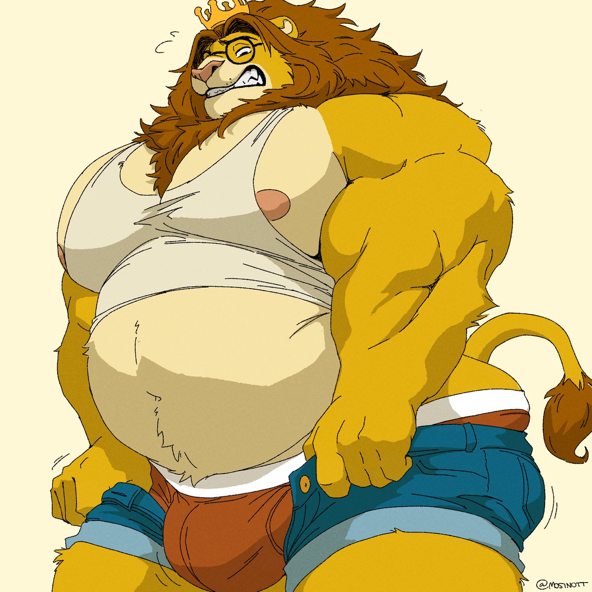 KingSizedLion's tweet photo. W-what?! These fit just yesterday! Am I too big?!  😖

🎨: @mosinott https://t.co/y2dhbZGfy3