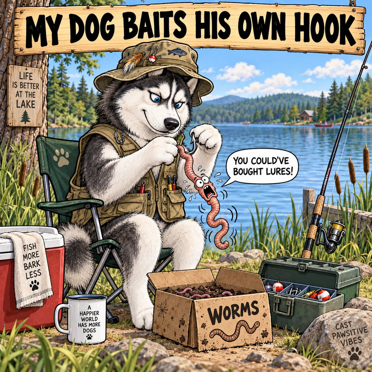 PaulWooten's tweet photo. Finally—a fishing partner who earns his spot in the boat. 🎣🐕
Would you trust him with your tackle box?
#Fishing #Husky #DerangedCartoons https://t.co/sGVQbNbipc
