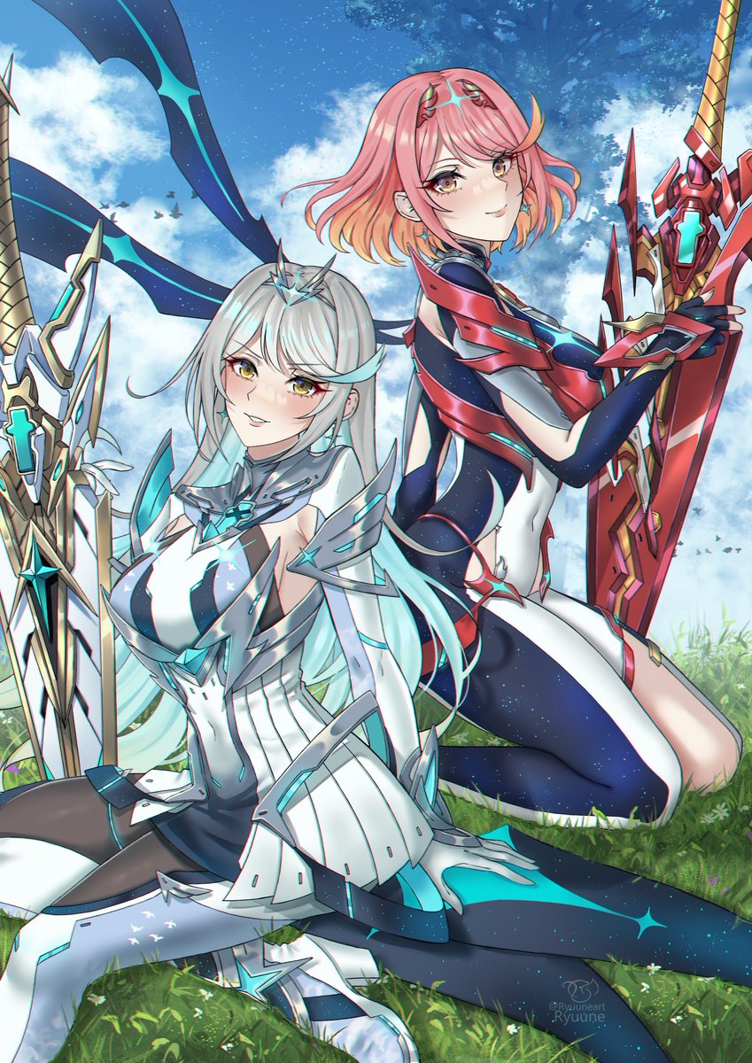 Ryuuneart's tweet photo. Mythra &amp; Pyra new outfits  ✨ 🔥
#Xenoblade2 #ゼノブレイド２ https://t.co/X1LXnapyMJ