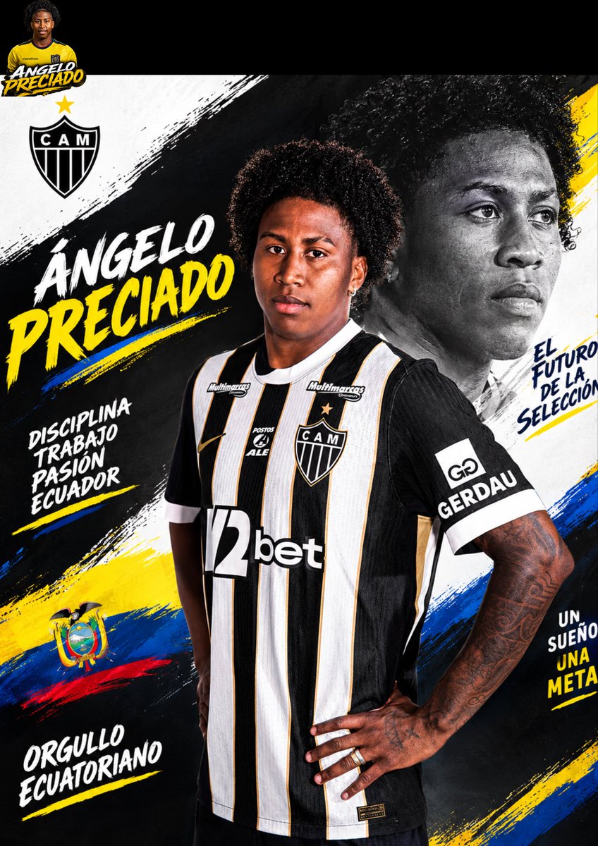 Angeloprecx4vg's tweet photo. Ángelo Preciado 🇪🇨🖤💛 — talento ecuatoriano que sigue dejando su huella con el Atlético Mineiro. Disciplina, pasión y trabajo para alcanzar grandes sueños. 🇪🇨🔥⚽ ¡El futuro de La Tri también se construye aquí! #AngeloPreciado #AtleticoMineiro #Galo #Ecuador #LaTri https://t.co/yCAh11U3iM