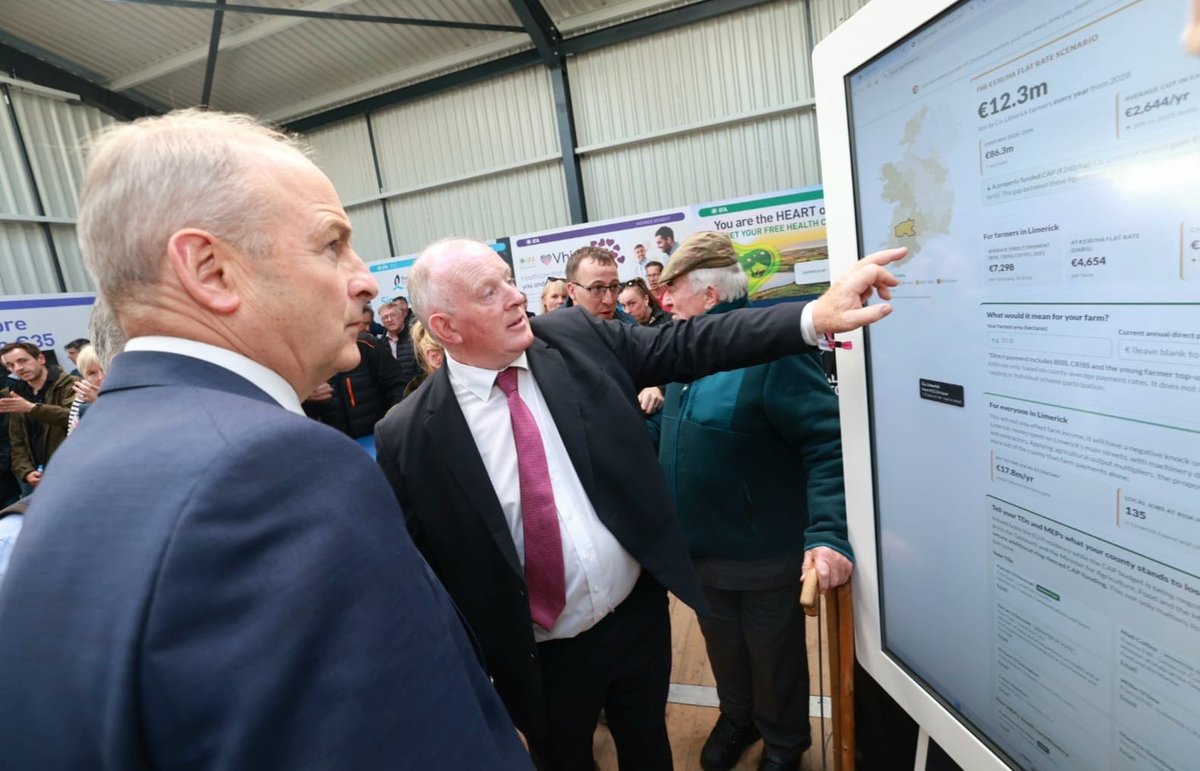 IFAmedia's tweet photo. Intense discussions around the future of the next CAP with IFA President @gormanifa and Taoiseach @MichealMartinTD at the CAP Hub at the @NPAIE #ProtectCAP https://t.co/032FRDnZef