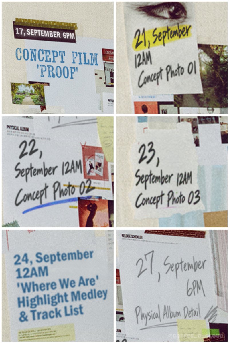 COFFEE_D_CLOUD's tweet photo. - 9.17 6PM ｜ CONCEPT FILM 'PROOF'
- 9.21 12AM ｜ Concept photo 01
- 9.22 12AM ｜ Concept photo 02
- 9.23 12AM ｜ Concept photo 03
- 9.24 12AM ｜ 'WHERE WE ARE' Highlight Medley &amp; Track List
- 9.27 6PM ｜ Physical album detail

#Yesung 
#예성 
#イェソン 
#艺声 https://t.co/iH4RPMpVYZ