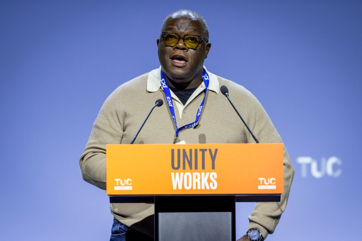 pcs_union's tweet photo. PCS Vice President Hector Wesley speaking in support of Motion 57 on collective bargaining at #TUC2026:

"Any return to genuine collaboration must recognise the fundamental necessity for unions to both represent and consult with trade union members across our democratic structures." 

#PCS #UnityWorks