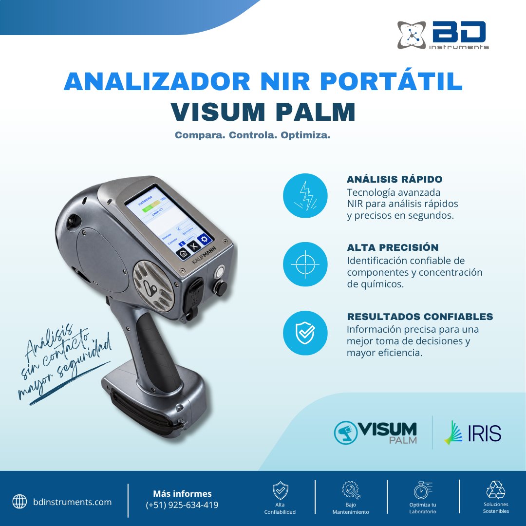 BDInstrumentos's tweet photo. Optimiza el control de calidad de tu laboratorio con el Analizador NIR Portátil Visum Palm de BD Instruments. 🔬⚡

✅ Análisis sin contacto en segundos

✅ Alta precisión en químicos

✅ Bajo mantenimiento

🌐 https://t.co/14R7e8hkAq

#BDInstruments #TecnologiaNIR https://t.co/IKd2978MEj