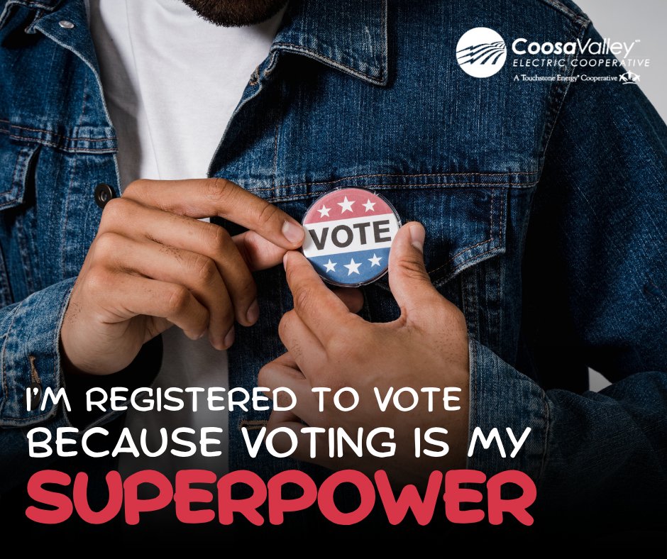 CoosaValleyEC's tweet photo. Your vote is your superpower. Make sure you're ready to use it!
Today, on Voter Registration Day, take a moment to:
☑️ Verify your registration.
☑️ Review upcoming election dates.
☑️ Confirm your polling location.
Check your status: https://t.co/8uGiMrT1OW
#CoopsVote https://t.co/a5R2gZrMlm