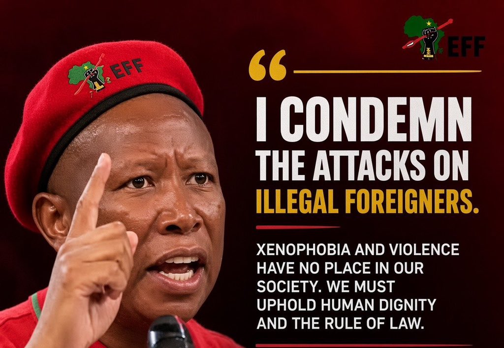 MbhazimawaGaza's tweet photo. Julius Malema only prefers the rule of law when it suits his illegal immigrants but celebrates when South Africans suffers at the hands of illegal immigrants. There’s clearly nothing that the EFF can say against the brutal killings of women for they are the beneficiaries of criminal acts in our society. Julius and his minions are rotten.
