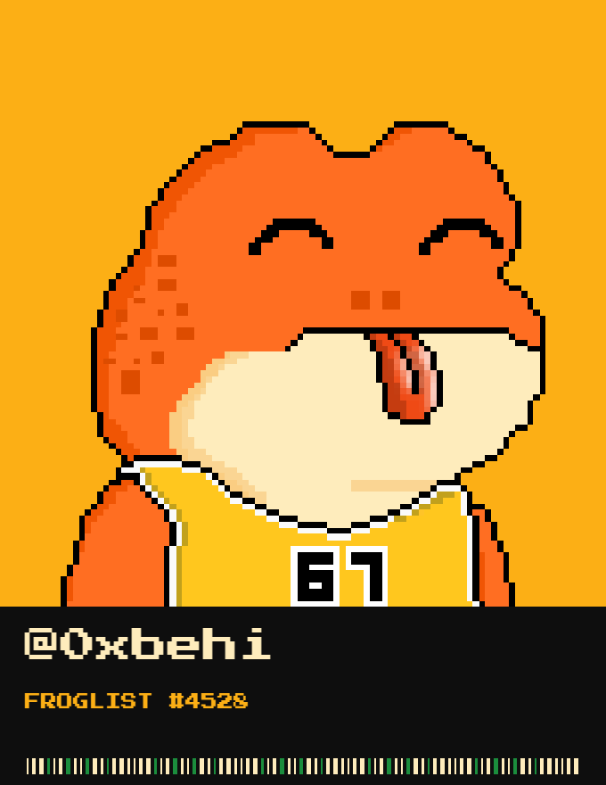 0xbehi's tweet photo. Just got on the @zecfrogs list 🐸
6,969 pixel frogs on ZEC. Free mint.
FROGLIST #4528 sealed. set your frog as your PFP to climb the list. #ZECFrogs $ZEC https://t.co/HrMydujtFQ