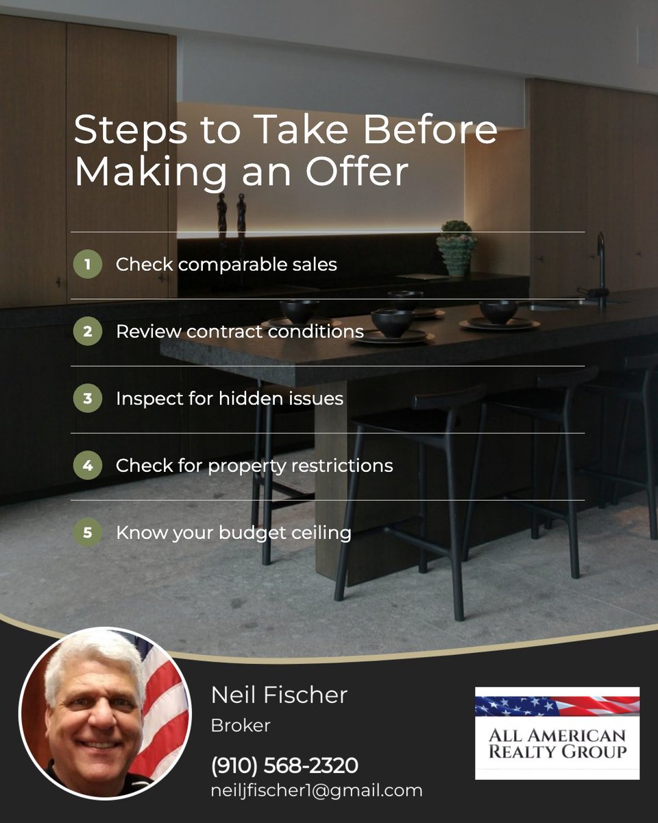 neilfischer14's tweet photo. Making an offer is exciting, but preparation is key.

Before you buy, review:
1️⃣Recent comparable sales
2️⃣Contract terms &amp; contingencies
3️⃣Inspection reports
4️⃣Title or zoning restrictions
5️⃣Your budget before negotiations

Let’s build a smart offer strategy together. https://t.co/iuAhGRNSRh