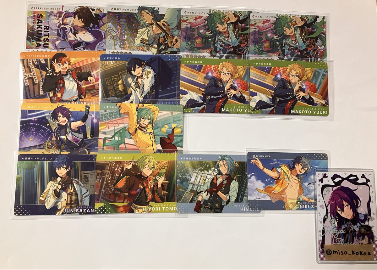 miso_kokoa's tweet photo. 【交換】
あんスタ カードダスvol1.2

譲 
凛月、HiMERU、ライカ、スバル、北斗、真、忍、巽、ジュン、日和、ニキ、零、ひなた、颯馬、紅郎、維吹、創、望見、ユメ、宙

求 
R宗(友人分)、Nなずな＞R巽、N一彩＞R、Nマヨイ

・郵送でのお取引希望

検索からでもお気軽にお声掛け頂けますと幸いです。 https://t.co/xVqHmFynmz