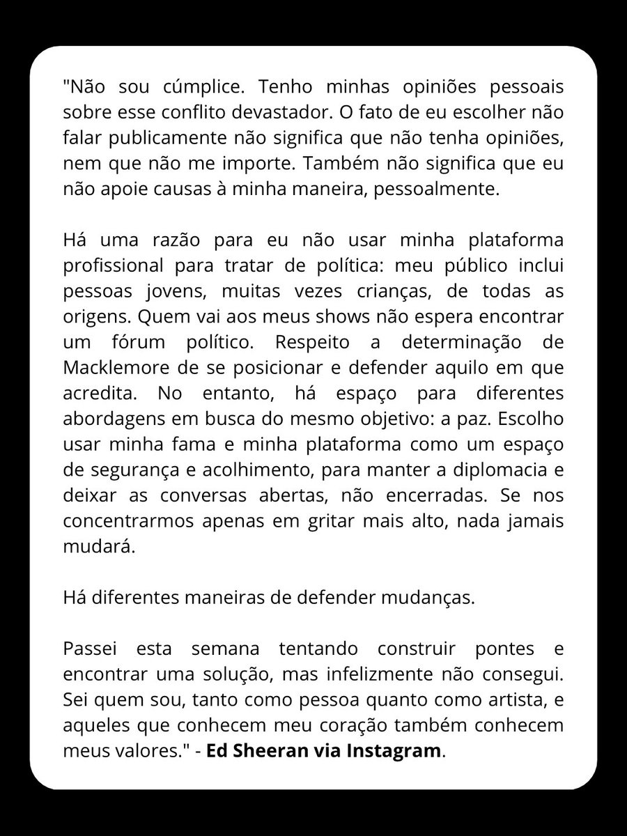 infoedsheeran's tweet photo. 🚨 | Ed Sheeran acaba de divulgar um pronunciamento oficial sobre a retirada de Macklemore da 'Loop Tour'.

Confira a tradução completa nas imagens. https://t.co/Tw7qJFCBEu