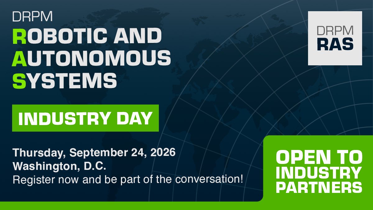 DRPM_RAS's tweet photo. 📢 Registration Open: Department of the Navy DRPM RAS Industry Day!

When: Sept 24, 2026 | 1:00–4:00 PM EDT* (*start / end times subject to slight changes)
Where: Washington, D.C.
Cap: Max 2 reps per organization

Register now: https://t.co/gMgxsprV4f

#USNavy #DoW #IndustryDay https://t.co/QIVV5AhECs