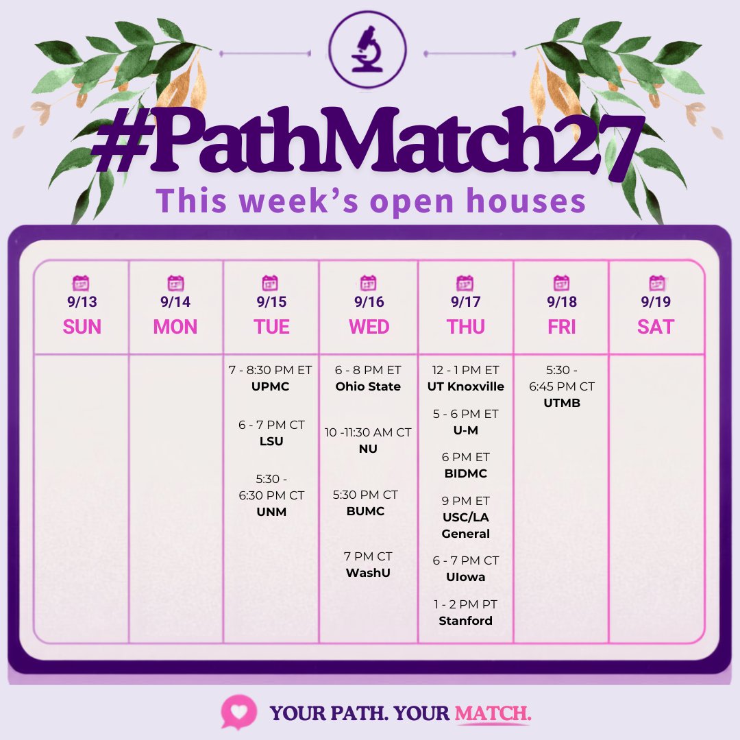 Path_SIG's tweet photo. #pathmatch27 Residency Open House events for this week! 🔬🤩

Make sure to visit https://t.co/2URH69muUU for more information on how to register and attend! https://t.co/ArGNRiDPeV