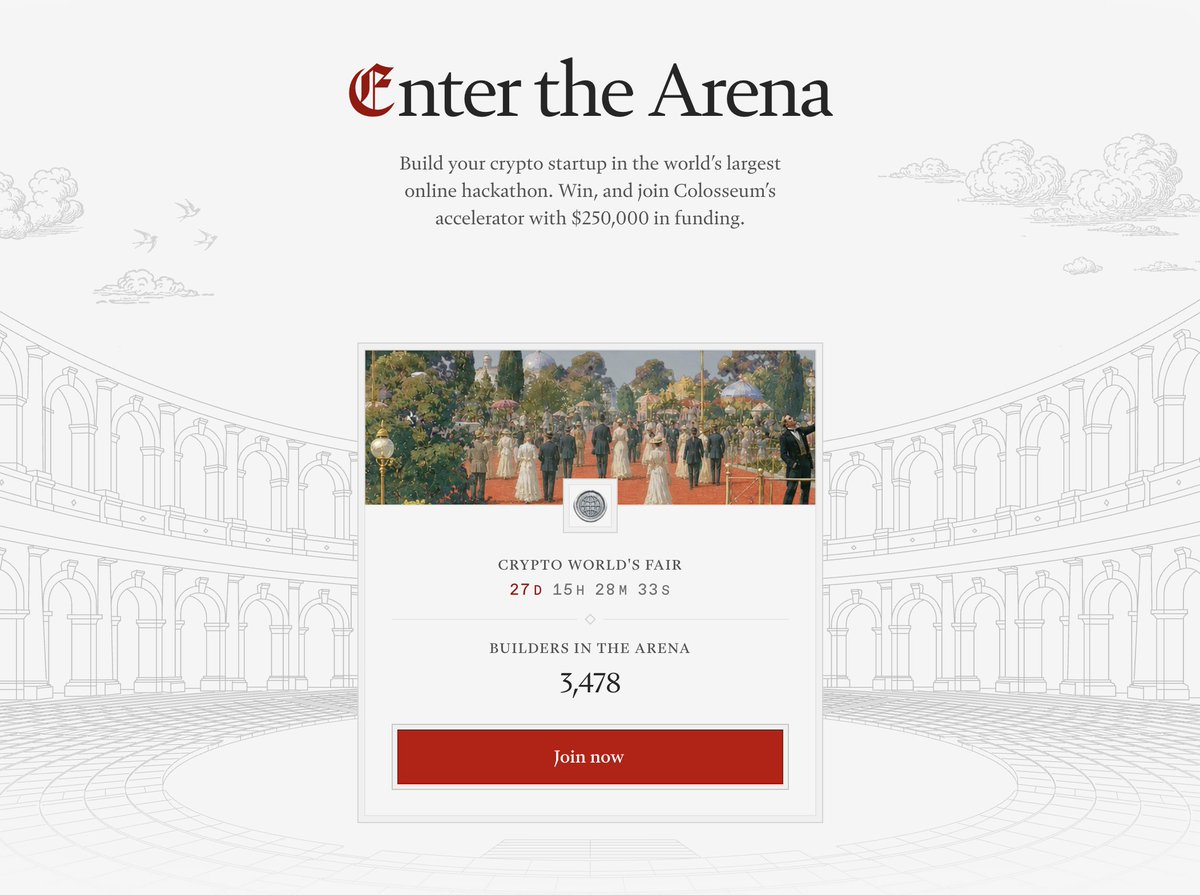 mattytay's tweet photo. We continue to call @colosseum competitions “hackathons” for a reason.

While we’re ultimately looking to fund startups, the very best companies rarely start as one. They often begin as a side project someone can’t stop working on, an idea that seems too small or too weird to be a business, until it creates a market nobody saw coming.

Rebranding what we do as a “startup competition” risks attracting people chasing metas or larping as startup founders.

Even though Colosseum is structurally different from a traditional hackathon, we've found "Hackathon” attracts builders chasing what genuinely interests them.

And I believe that’s where the outliers come from.