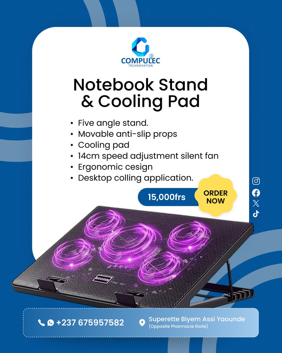 CompulecTech's tweet photo. Your laptop is overheating and slow? 🥵

Notebook Stand + Cooling Pad = Cool + Fast + Comfortable

COMPULEC - Superette Biyemassi. DM now!
#compulec https://t.co/PD0WpDlTNU