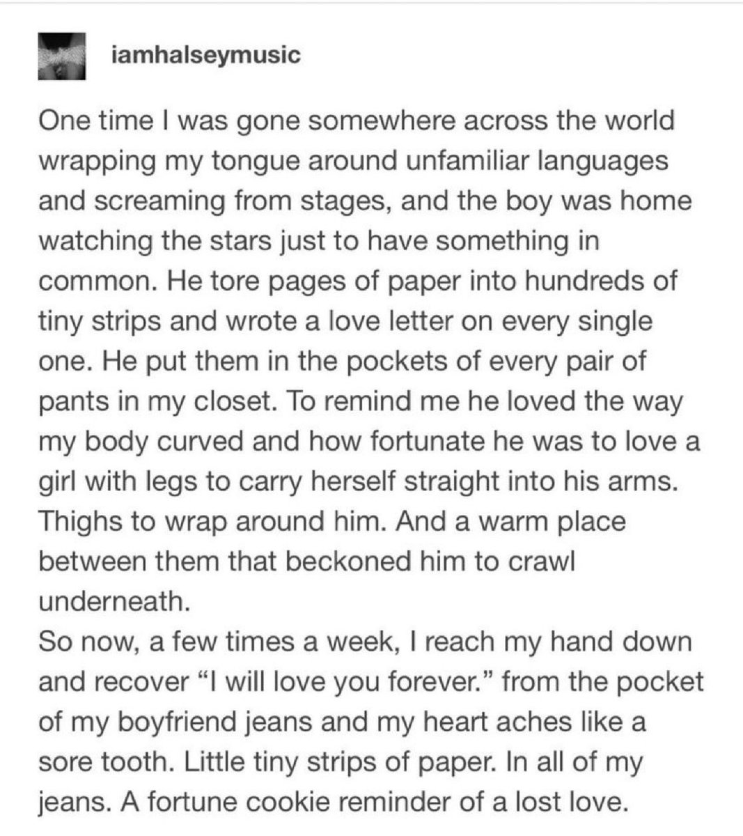 throwbackhals's tweet photo. On this day 10 years ago, September 15th 2016, Halsey writes a post on tumblr about how her boyfriend used to hide love letters in her jeans, she would later release a song inspired by these events titled “100 letters” https://t.co/8FZK9xv6p5