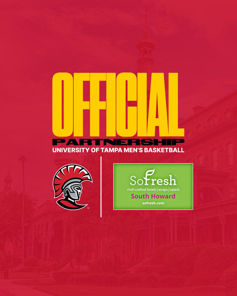 UTampaMBB's tweet photo. Thank you, SoFresh on South Howard, for being a restaurant partner of Tampa Men's Basketball for the 2026-27 season!
#TampaMBB🏀 #StandAsOne🛡️ https://t.co/HiX8a0qITR