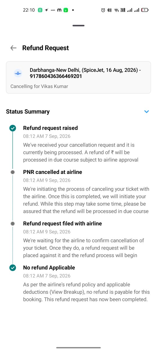 StockTalk007's tweet photo. @flyspicejet @goibibo @MoCA_GoI
My refund is still unresolved for SG496 (Darbhanga–Delhi), PNR V964FY.
The flight on 16 Aug 2026 was cancelled by SpiceJet. At the airport, I chose the rescheduling option offered by SpiceJet and was issued a new PNR KGR6JA for 18 Aug. That flight https://t.co/sDuj4ClUGf