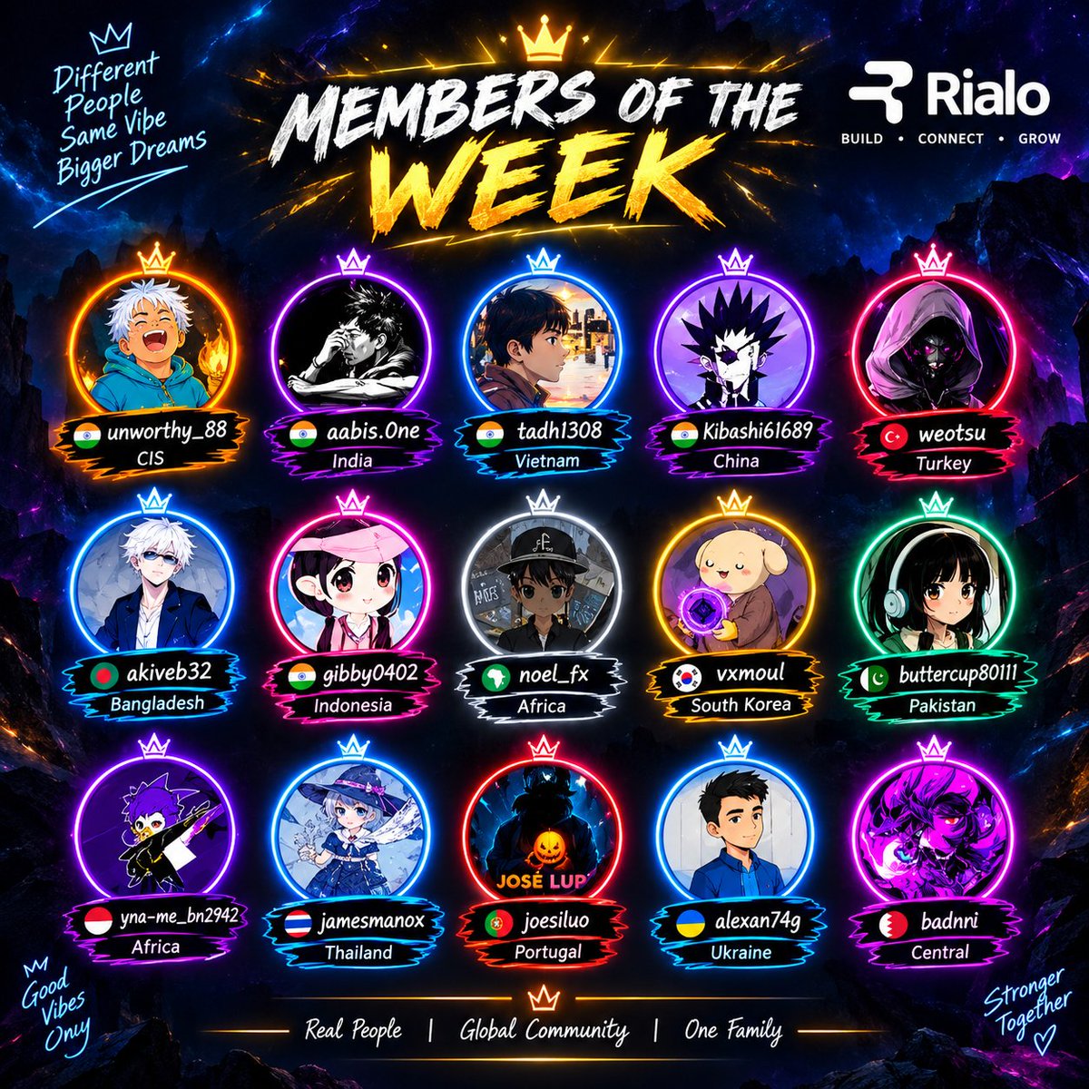 RAI02727's tweet photo. Big moves this week!
Shoutout to our Members of the Week holding it down across the globe. Different vibes same hustle.Keep building together! 
@RialoHQ https://t.co/tcgYpXJJgd