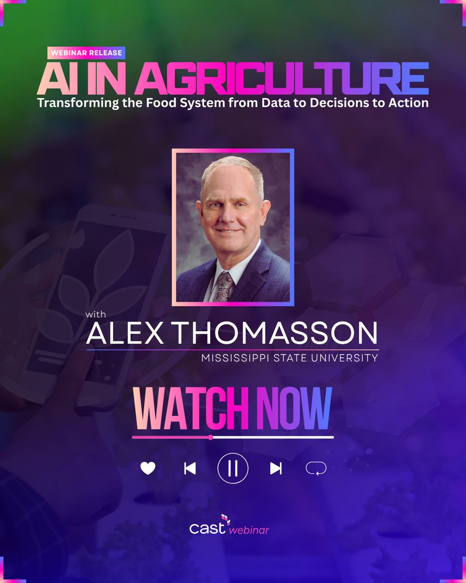 CASTagScience's tweet photo. The recording from our AI in agriculture webinar with Dr. Alex Thomasson is now available — precision spray tech, acoustic disease detection, robotic harvesters, and the policy gaps that still need closing.

Watch + download the brief: https://t.co/L5NEqVgwUF https://t.co/2UVa0pc0u6