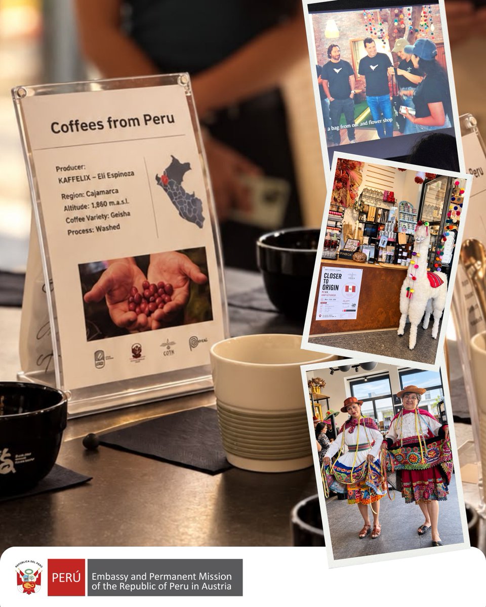 PeruinAustria's tweet photo. #PeruinAustria | The Austrian coffee shop GOTA Coffee Experts, in collaboration with our Embassy, organised an event promoting Peruvian speciality coffee. Siblings Marcus and Katharina Brun presented the findings from their recent trip to Peru ☕️🇵🇪 https://t.co/DNbFJz0rzW