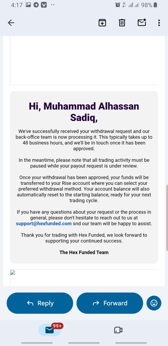 AbubakarSa42059's tweet photo. Just requested my payout from @HexFunded 💰

Everything is done on my end. Now looking forward to a smooth and timely processing from the team. 🤝

@HexFunded, let’s make this one quick! 👀⏳

Appreciate the transparency  🚀
All thanks to @HabibAhmard for the opportunity. https://t.co/M8LjCqkcLS