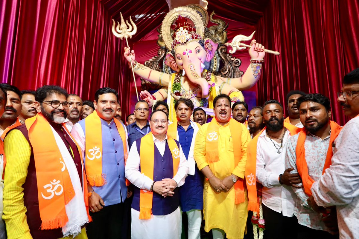 BJP4India's tweet photo. Union Minister Shri @JPNadda participated in Sri Ganesh Pooja in Yalahanka, Bengaluru.

Glimpses ⬇️ https://t.co/qz4tUr0y8z
